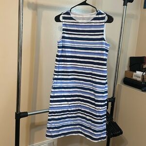 Small Appleseeds t shirt dress, blue stripes with pockets